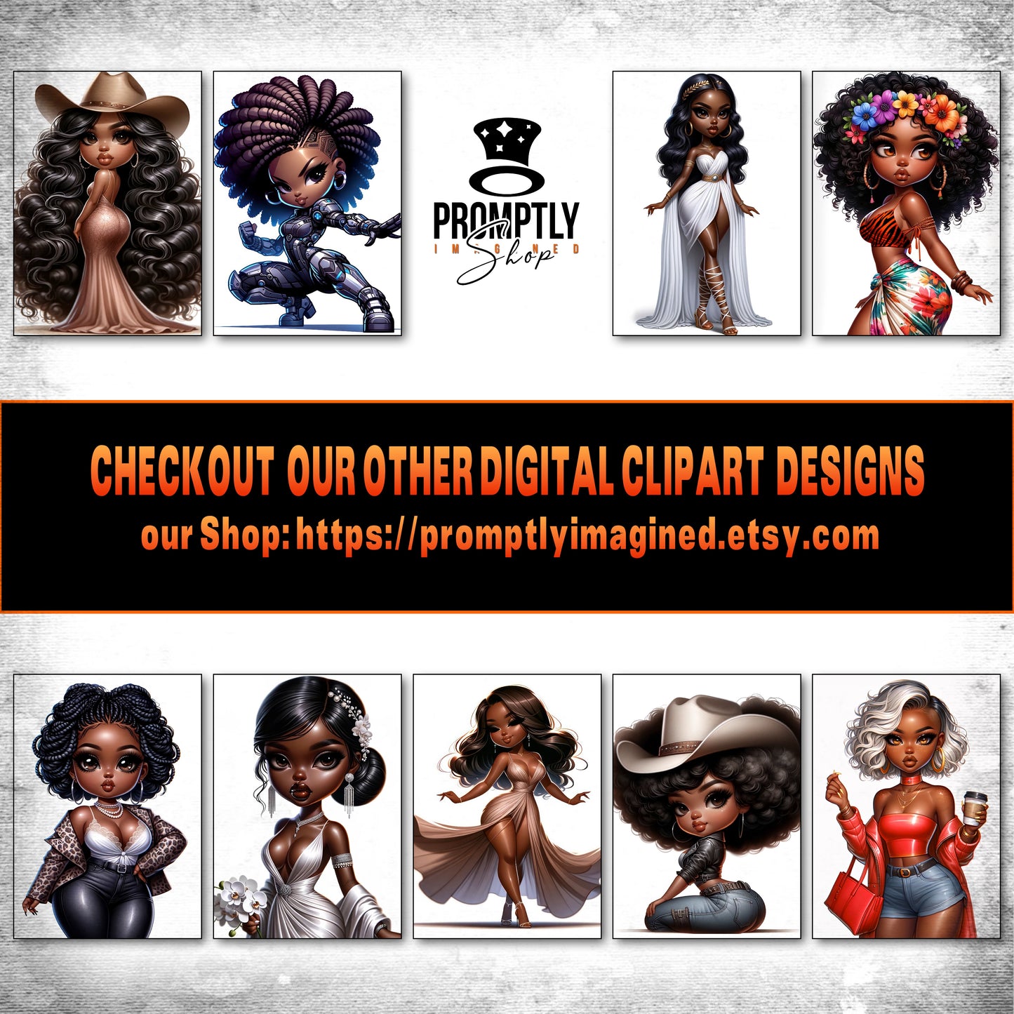 30 Chibi bohemian beauty African American PNG, Plus Prompt Generator Manual for creating your own prompts and chibi dolls