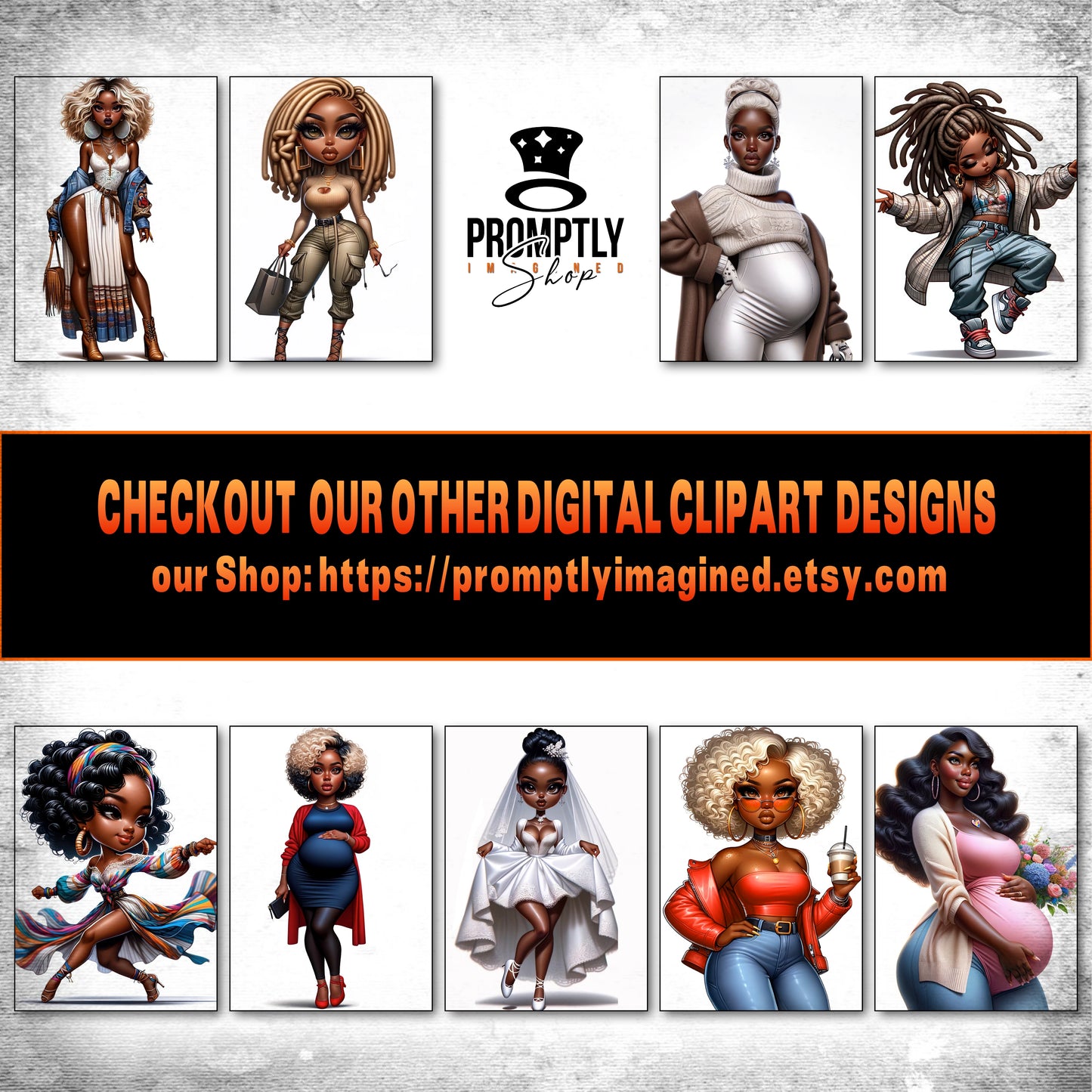 30 Chibi red hair and denim African American PNG, Plus Prompt Generator Manual for creating your own prompts and chibi dolls