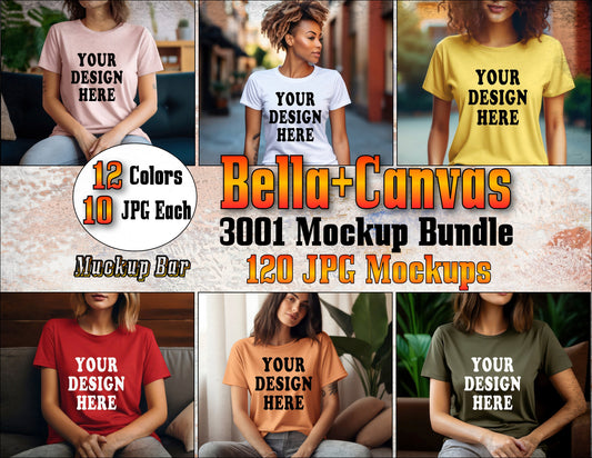 Bella Canvas 3001 Tshirt Mockup Bundle | 3001 Shirt Mock-up Bundle | Real Model Mock | Neutral Casual Simple Bella Canvas T-Shirt Mockups