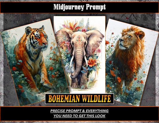 Bohemian Wildlife Midjourney Prompts, AI Art, Midjourney Prompt, Midjourney AI Art, Learn Midjourney, Digital Art, AI Generate, Art Print