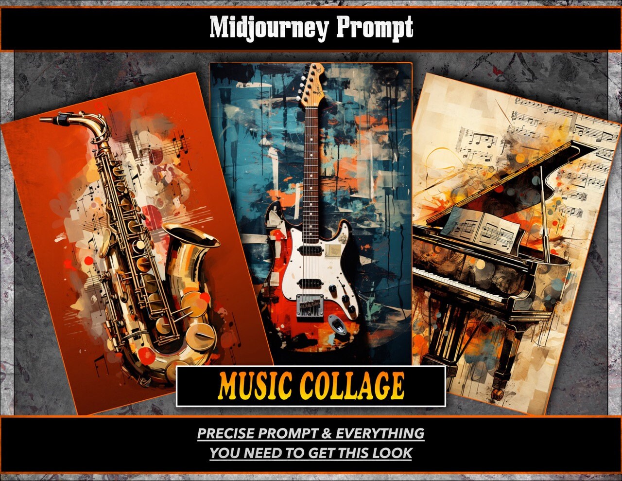 Music Collage Midjourney Prompts, AI Art, Midjourney Prompt, Midjourney AI Art, Learn Midjourney, Digital Art, AI Generate, Art Print