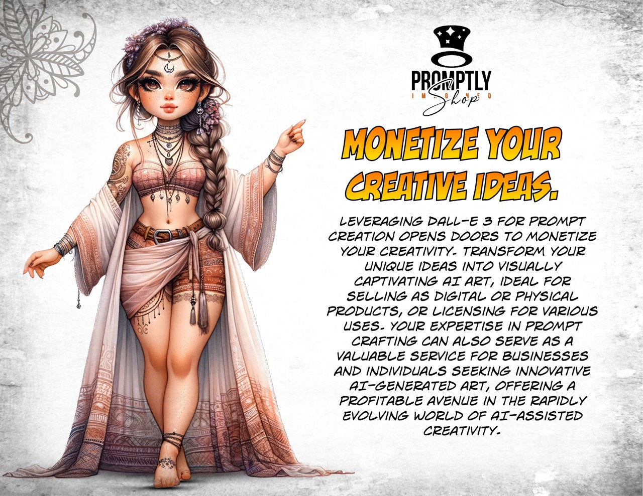 Dall-E3 & ChatGPT v4 AI Art Prompt Manual | Cow Girl chibi dolly Beauties | 20 plus Sample Prompts | Customizable prompt