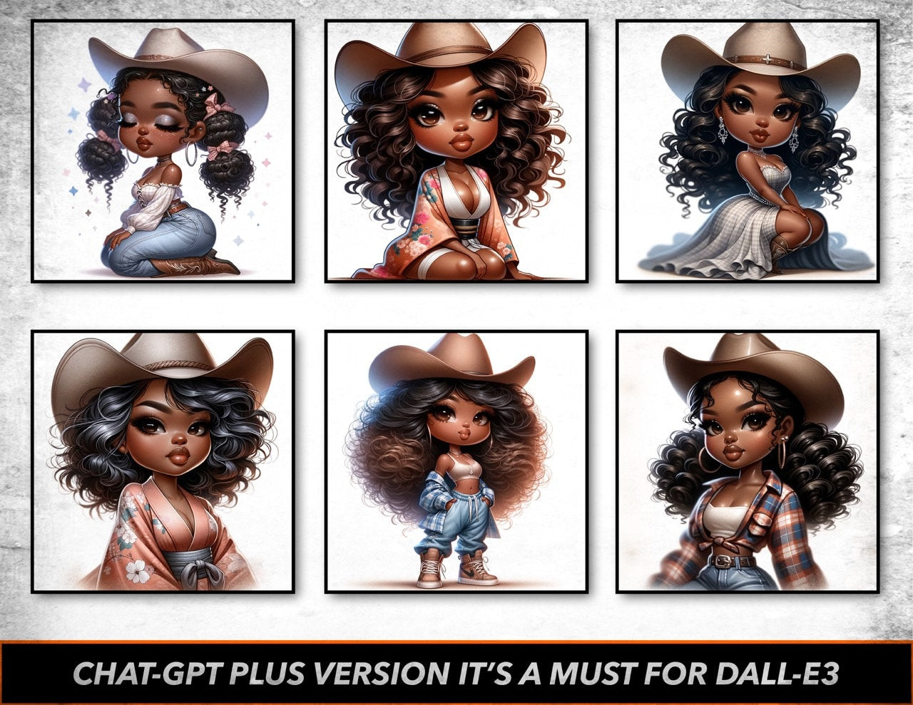 Dall-E3 & ChatGPT v4 AI Art Prompt Manual | Cow Girl chibi dolly Beauties | 20 plus Sample Prompts | Customizable prompt