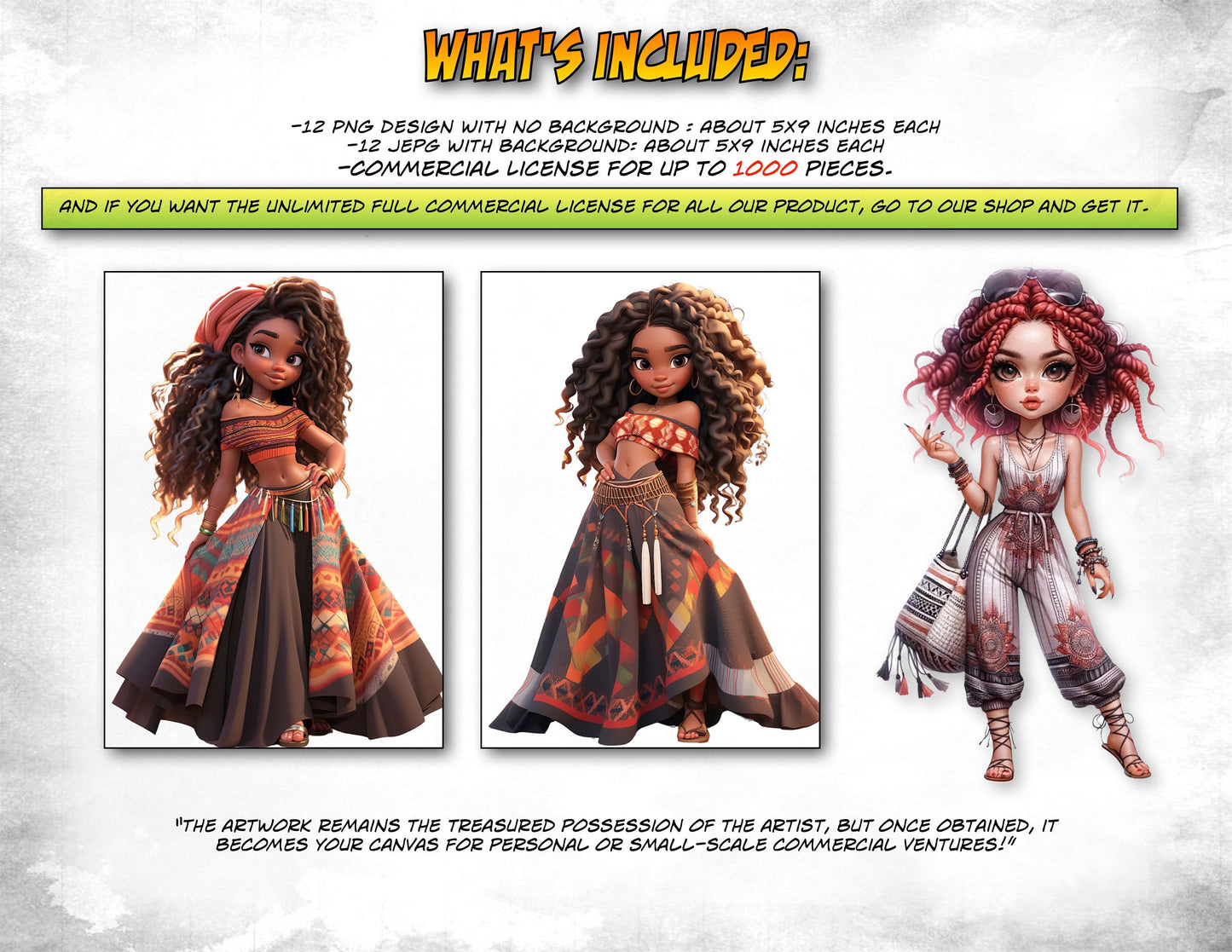 African chibi Queen Clipart Bundle, Bohemian chibi Digital Art, Ethnic chibi Girl Illustrations, chibi Instant Download PNG