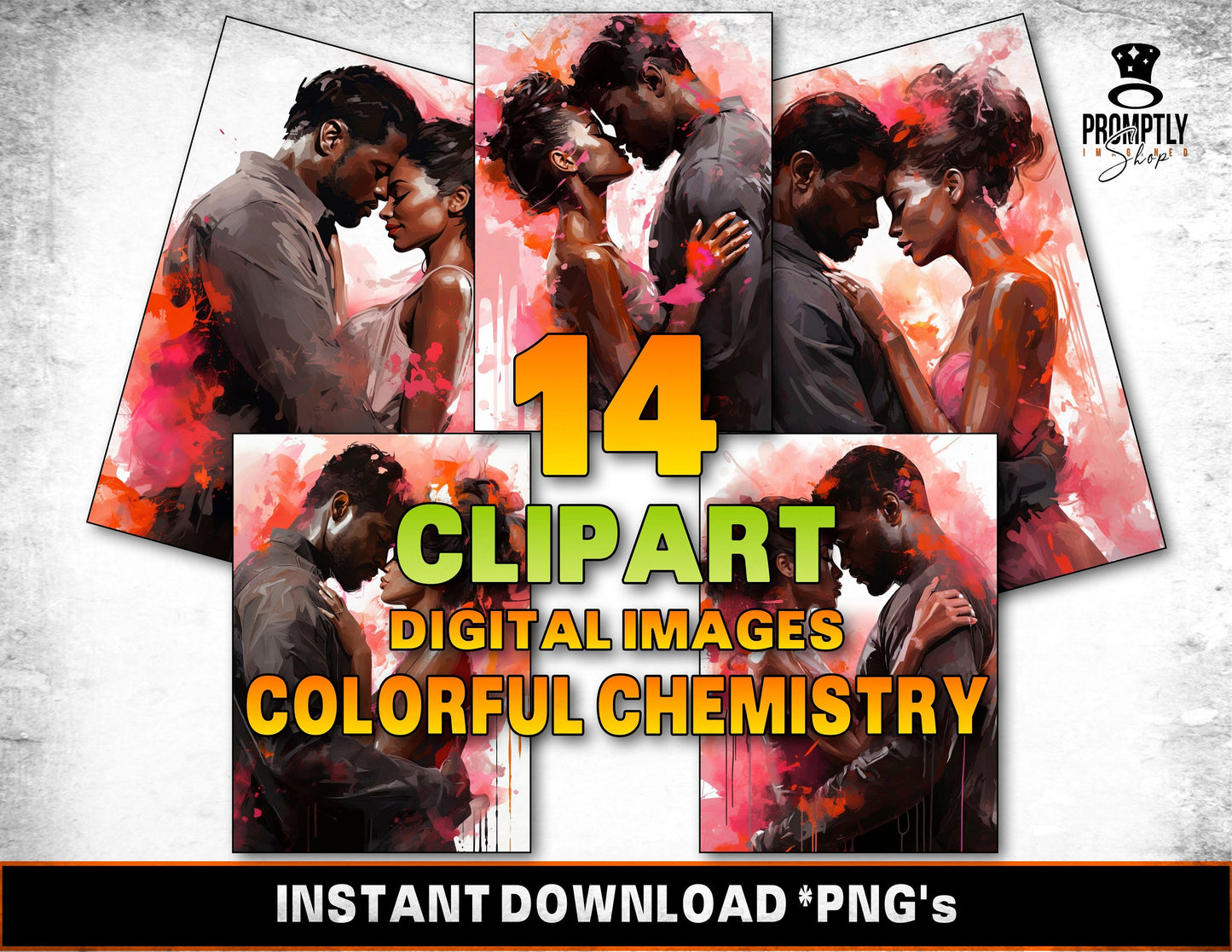 African American Couple Clipart, Digital Painting Images, Instant Download, Romantic Digital Art, Colorful Chemistry Clipart, PNG Files