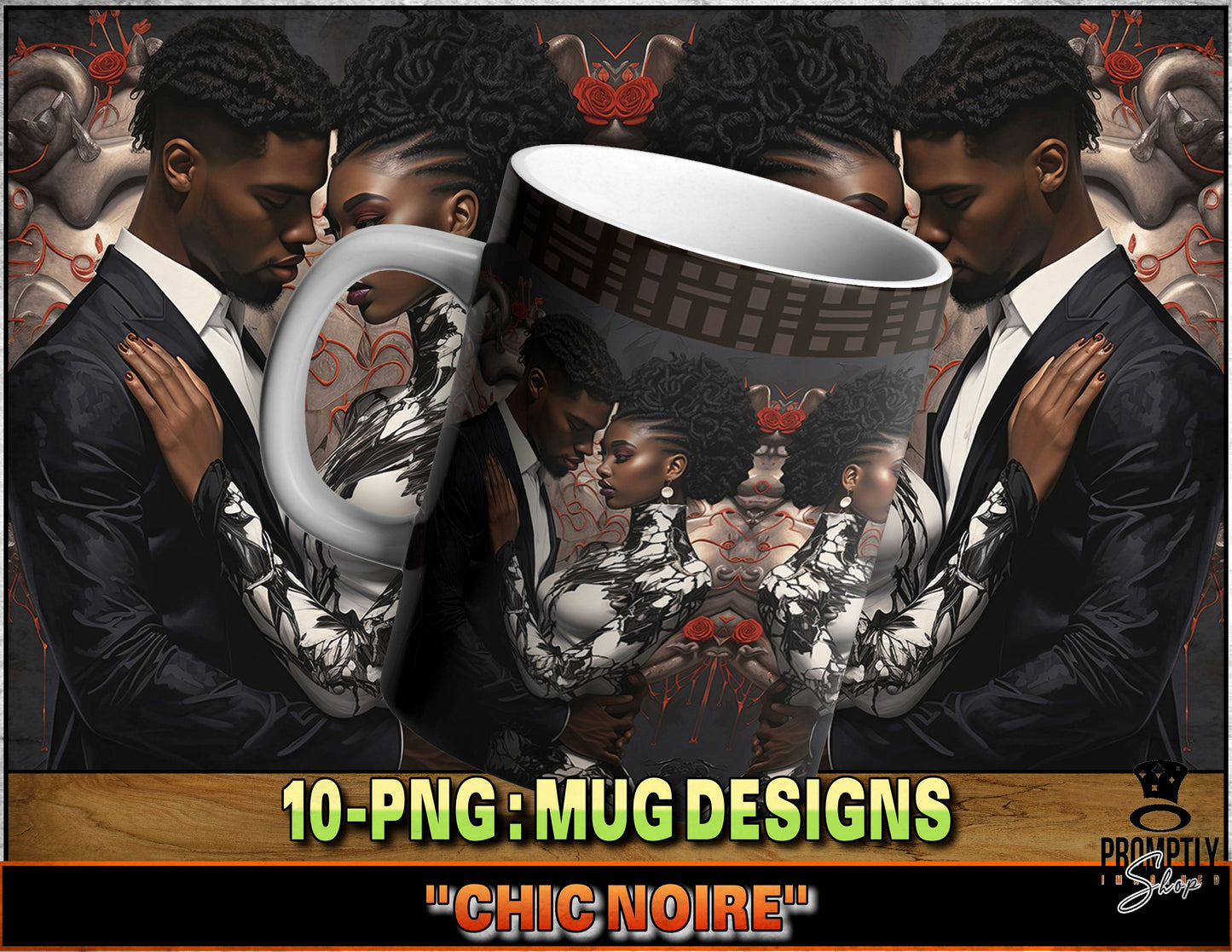 African Art Coffee Mug Design, Chic Noir Artwork 11oz/15oz, Elegant Black Couple Design, Unique Kitchenware, Afrocentric Home Decor Gift