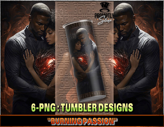 Romantic Couple Tumbler Design, Burning Passion Theme, African American Art, Love Gift, Unique Drinkware, Custom Tumbler Graphics PNG