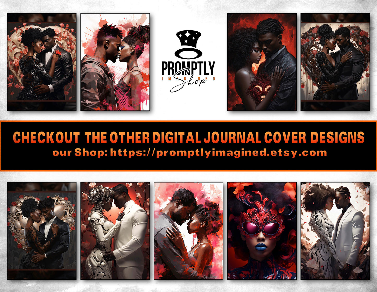 African Couple Art Journal Covers, Melanin Romance Digital Print, 8.5x11 Notebook Cover, Unique Writing Gift, Instant Download PNG