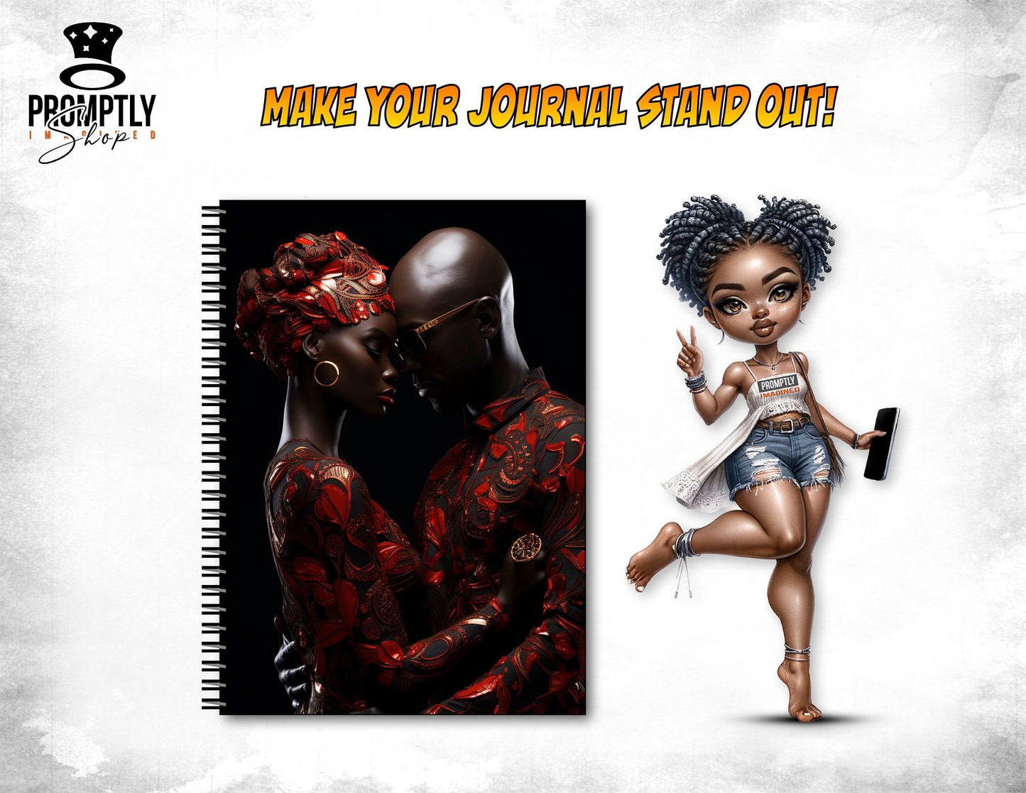 African Couple Art Journal Covers, Melanin Romance Digital Print, 8.5x11 Notebook Cover, Unique Writing Gift, Instant Download PNG