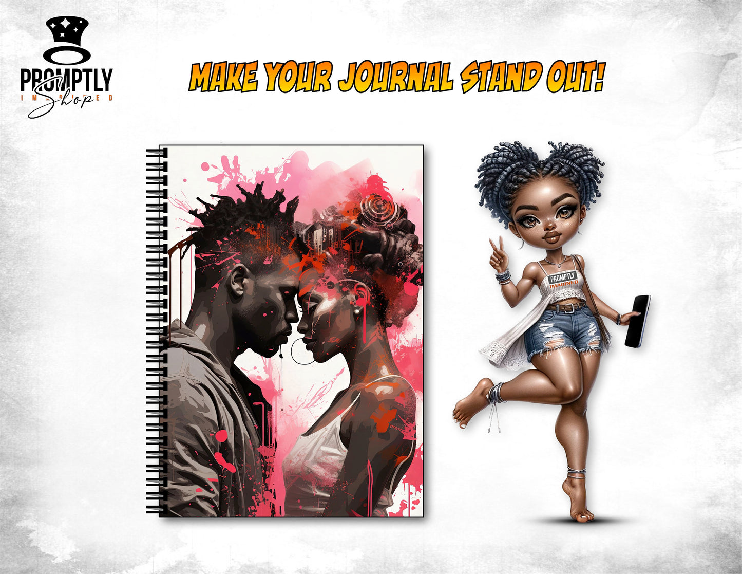 Abstract Love Journal Covers, African American Couple Art, Digital Download Notebook, 8.5x11 inch, Romantic Gift Idea, Instant PNG