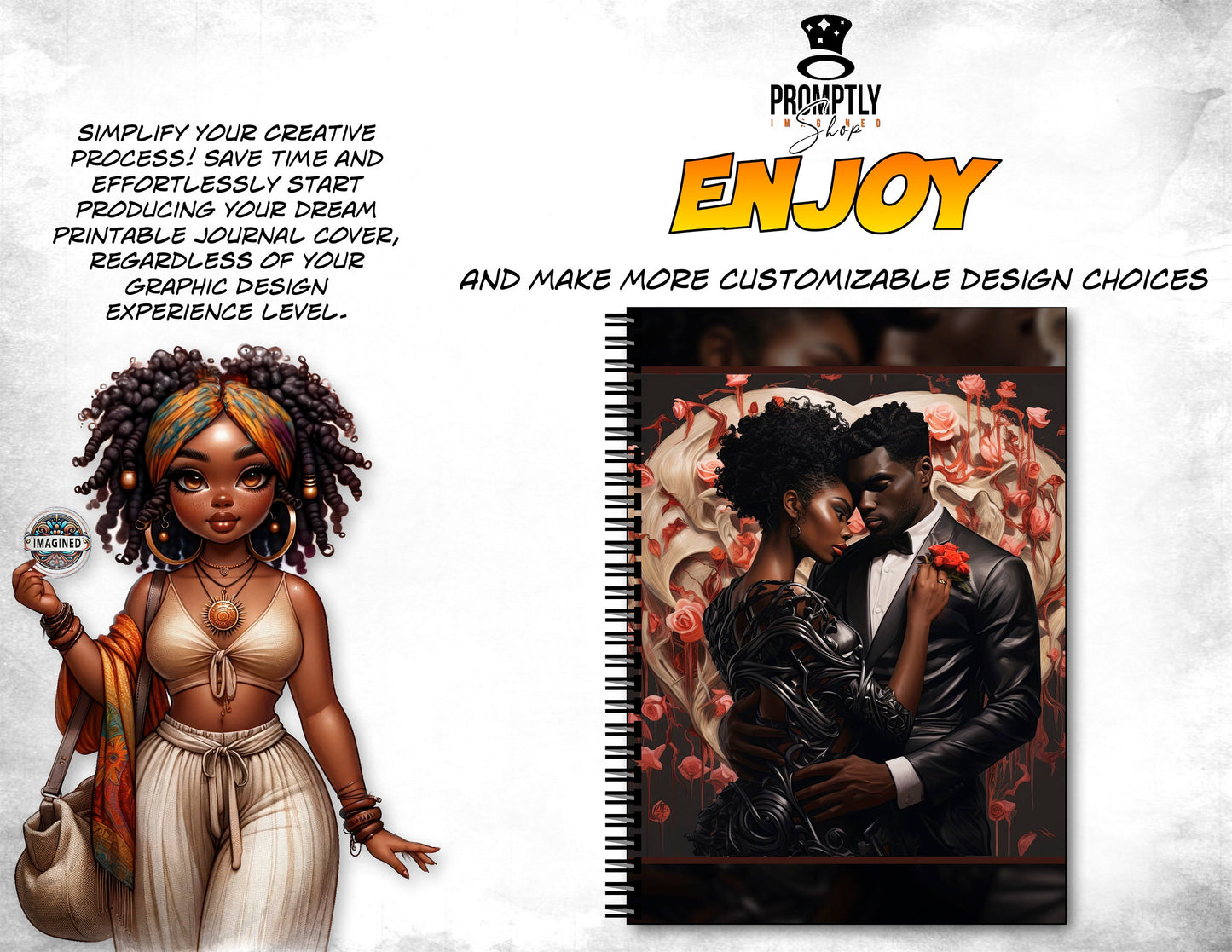 Afro Valentine Journal Covers, African American Love Art, Digital Notebook Covers, Instant Download, Romantic Gift, 8.5x11