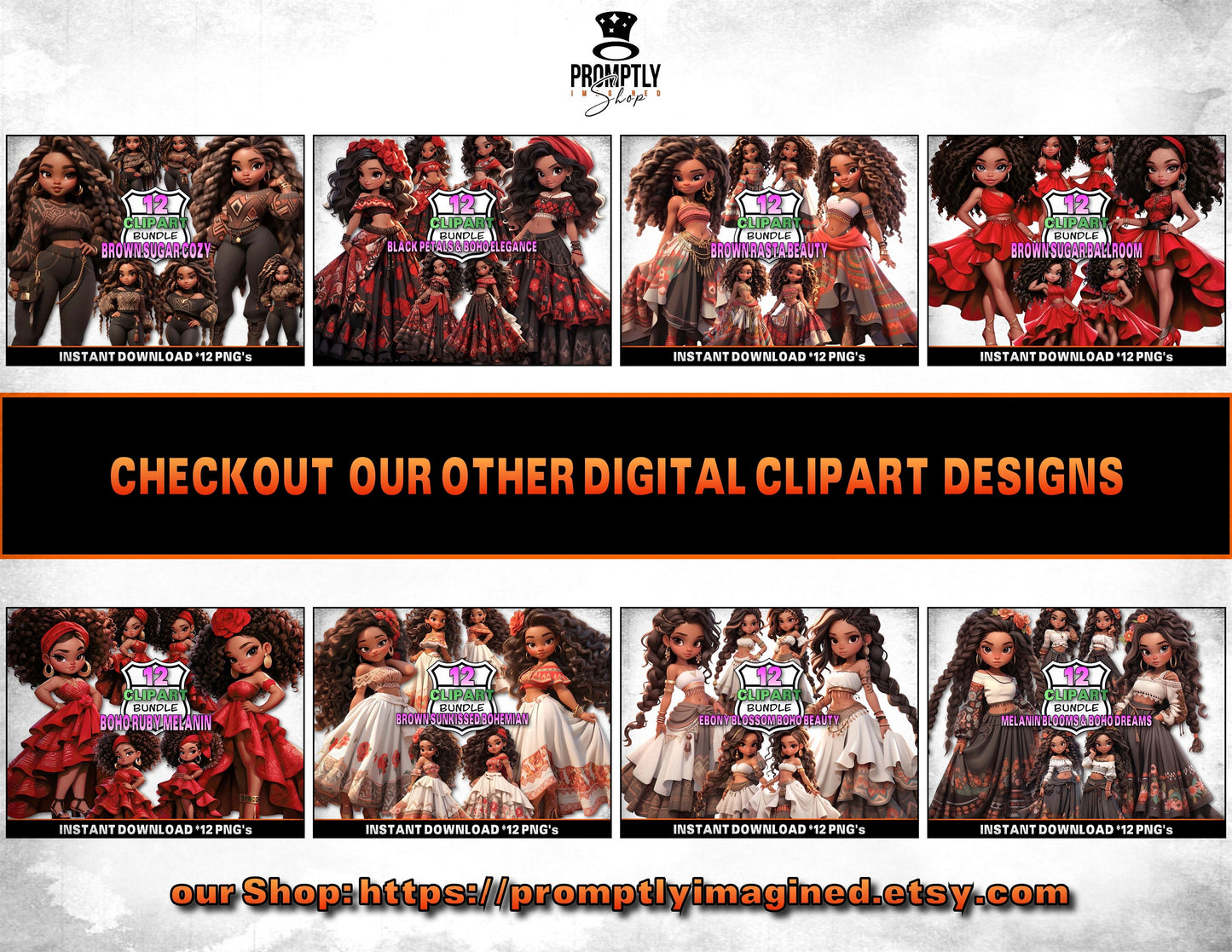 African chibi Queen Clipart Bundle, Bohemian chibi Digital Art, Ethnic chibi Girl Illustrations, chibi Instant Download PNG