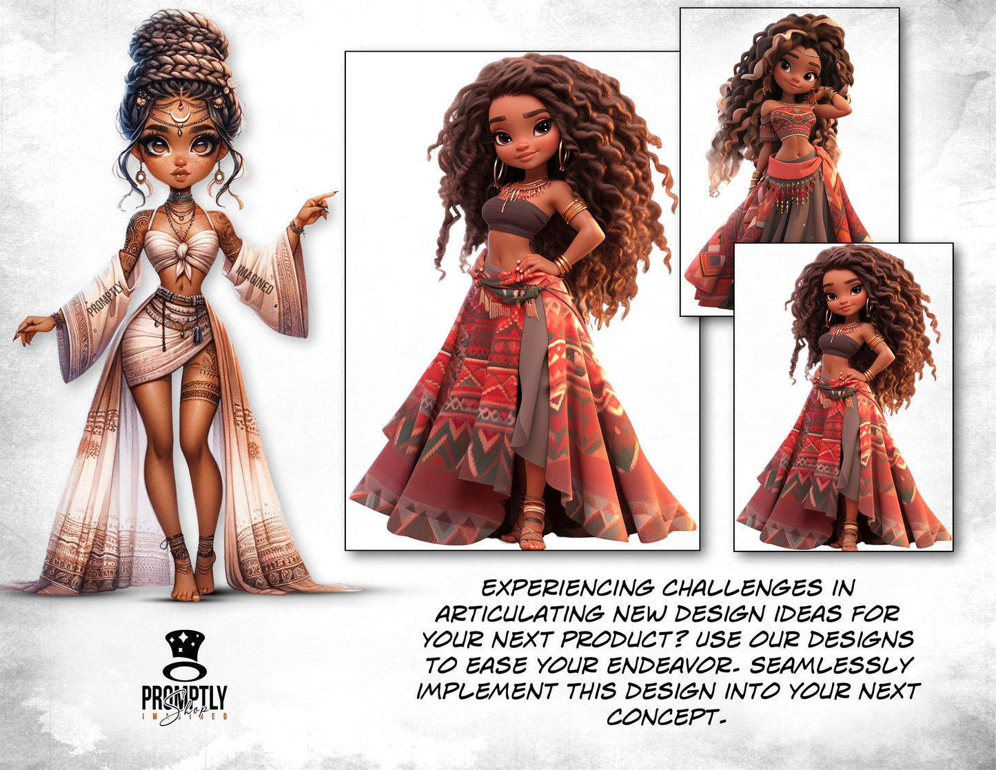 African chibi Queen Clipart Bundle, Bohemian chibi Digital Art, Ethnic chibi Girl Illustrations, chibi Instant Download PNG