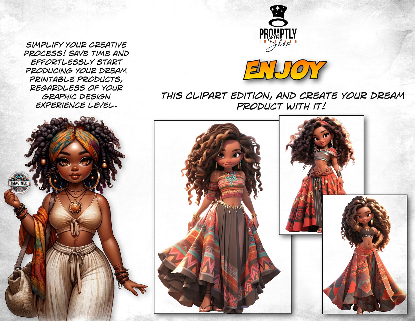 African chibi Queen Clipart Bundle, Bohemian chibi Digital Art, Ethnic chibi Girl Illustrations, chibi Instant Download PNG