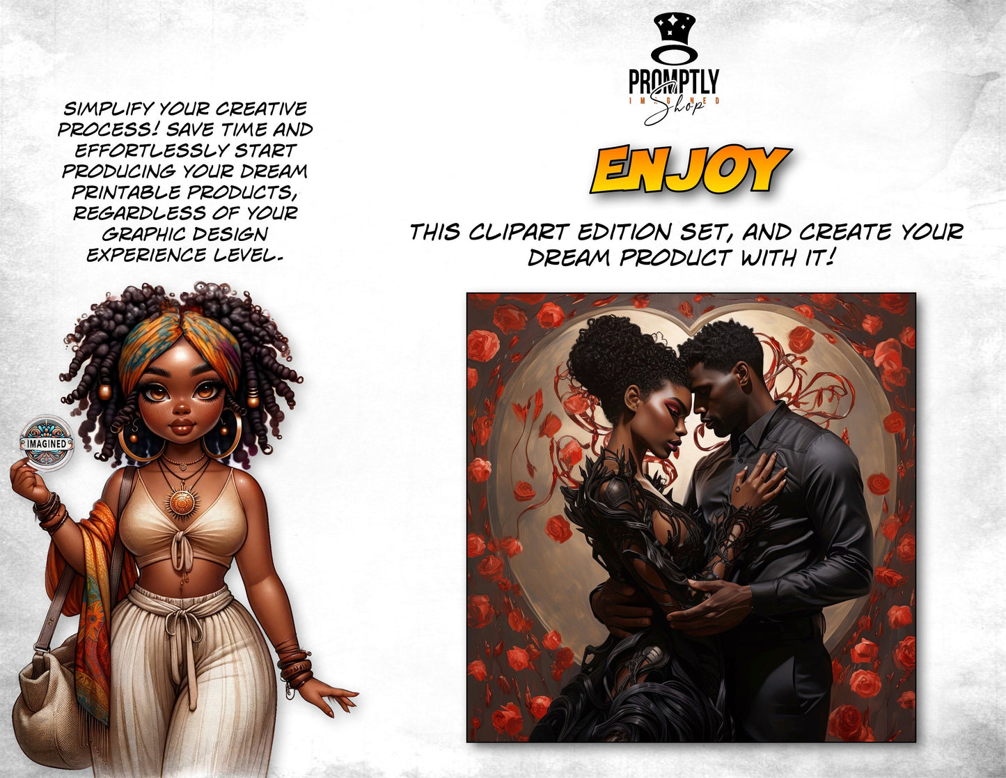 Afro Valentine Clipart, Romantic Black Couple Digital Images,Love Illustration PNG, Instant Download, African American Art, Wedding Graphics