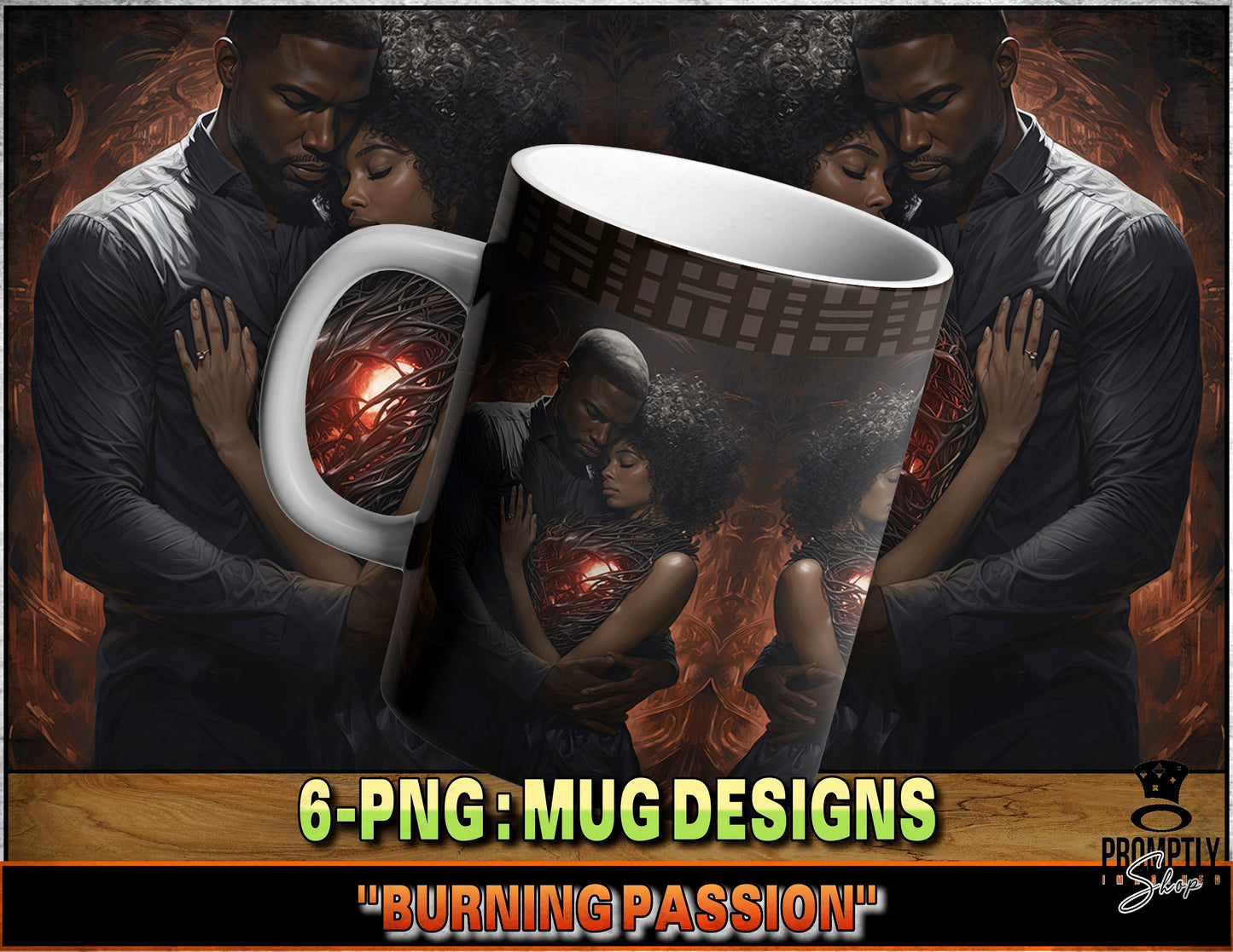 Romantic Fantasy Art Mug Design, Burning Passion Love Theme, Couple Embrace Ceramic Coffee Cup, Unique Artistic Gift, 11oz 15oz, Home Decor