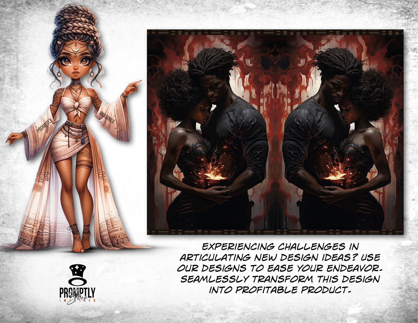 Romantic Couple Tumbler Design, Burning Passion Theme, African American Art, Love Gift, Unique Drinkware, Custom Tumbler Graphics PNG