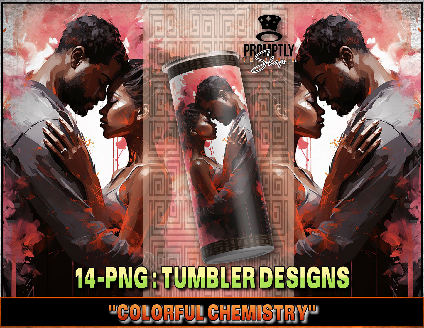 Romantic African American Couple Tumbler Design, Colorful Artistic Thermos Wrap, Digital Download, Unique Drinkware Graphic, Love Theme