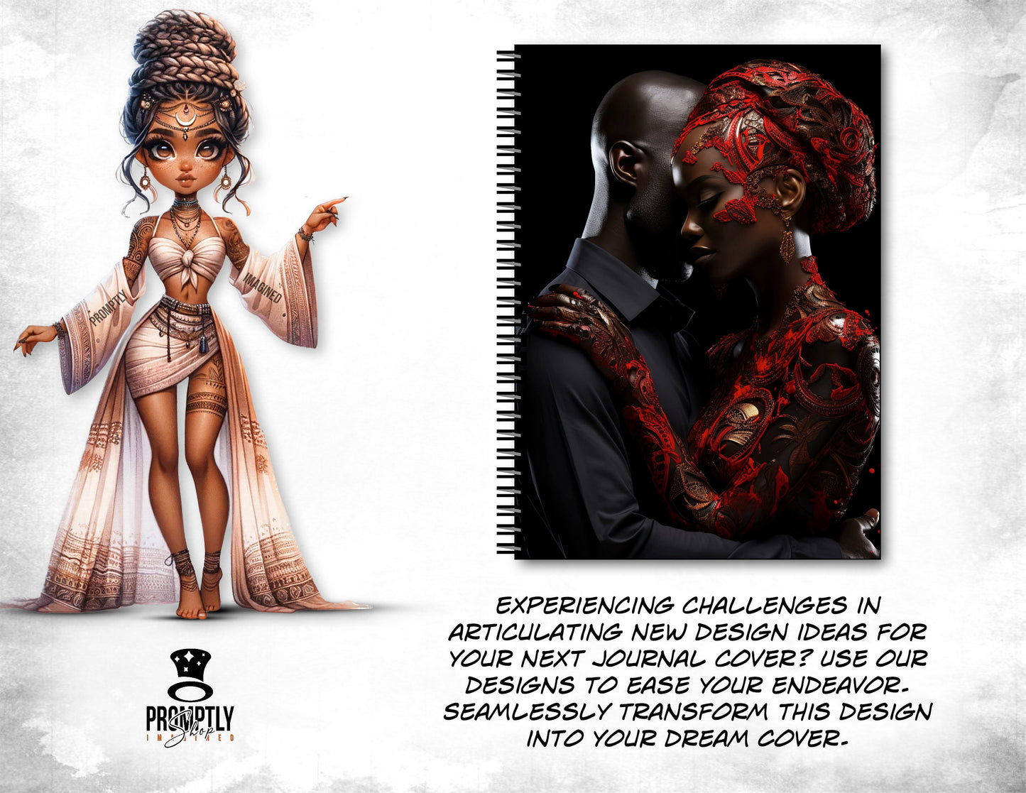 African Couple Art Journal Covers, Melanin Romance Digital Print, 8.5x11 Notebook Cover, Unique Writing Gift, Instant Download PNG