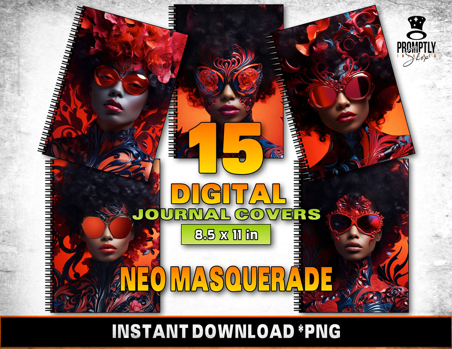 Masquerade Journal Covers, Digital Download, Red and Black, Printable Diary Cover 8.5x11, Artistic Notebook Design, Neo Masquerade Theme